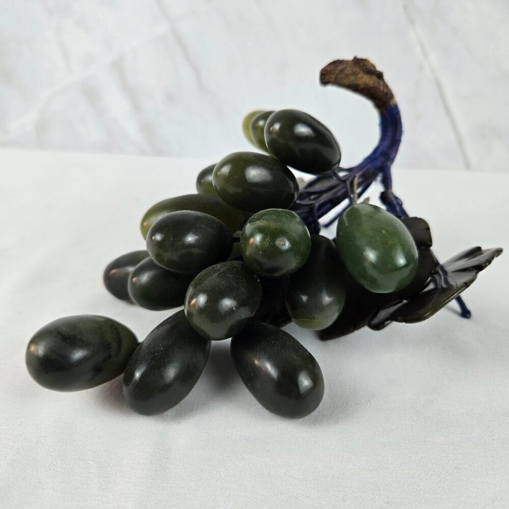 Vintage Collectible Dark Green Jade Stone Cluster of Grapes Mid-Century Modern
